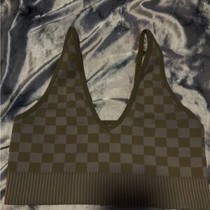 Checkerboard Knit Tank Top in Olive & Cream